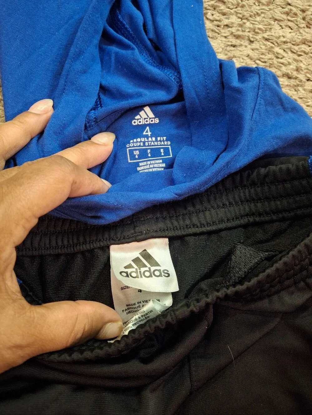 Cute Adidas Kids Black/Blue/Red Joggers & Track Pants with White Stripe Accents